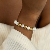 Howlite Namensarmband für Damen mit Diamanten-Kugeln [750er Gold Vermeil]