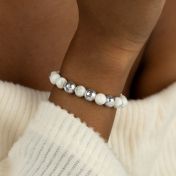 Howlite Namensarmband für Damen mit Diamanten-Kugeln [Sterlingsilber]