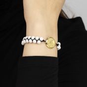 Precious Spot Howlite Engraved Map Bracelet [14 Karat Gold]