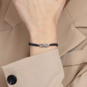 Infinity Name Bracelet - Wide Black String [Sterling Silver]