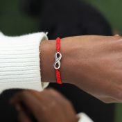 Infinity Name Bracelet - Wide Red String [Sterling Silver]