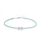 Intertwined Hearts Initials Bracelet - Green Cord [Sterling Silver]