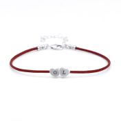 Intertwined Hearts Initials Bracelet - Red Cord [Sterling Silver]