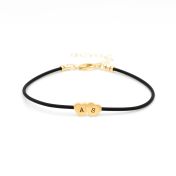 Intertwined Hearts Initials Bracelet - Black Cord [18K Gold Plated]