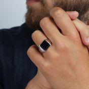 925 Silver Men's Onyx Ring  with a glossy black onyx stone