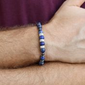 Lapis Lazuli and Hematite Men Name Bracelet - Sterling Silver