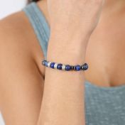 Blue Lapis Engraved Women's Bracelet with Hematite Stones [Sterling Silver]