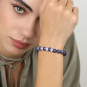 Namensarmband aus Lapislazuli mit Diamanten für Damen [Sterlingsilber]