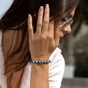 Damen Namensarmband mit Nano Bibel aus Lapislazuli [Sterlingsilber]