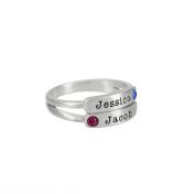 Love Promise Ring with Names and Birthstones in 925 Silver