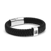 Black Leather Men Bracelet with Nano Bible - Sterling Silver