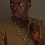 Collar de Onix Negro Lucas para Hombre con Nombres  - Bañado en Oro de 18K
