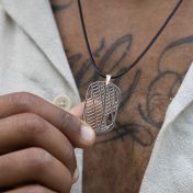 Map Tag Necklace for Men - Sterling Silver / Black Cord