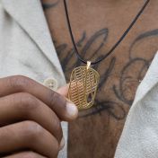 Map Tag Necklace for Men - 18K Gold Plated / Black Cord