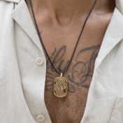 Map Tag Necklace for Men - 18K Gold Plated / Black Cord