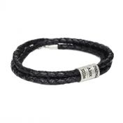 Name Bracelet with Engraved Beads - Sterling Silver [Black Leather]