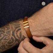 Wanderer's Journey Men Name Bracelet - Antique Brown Leather [18K Gold Plated]
