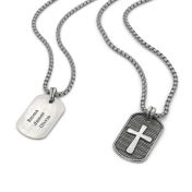 Cross Tag Engraved Necklace for Men - Sterling Silver