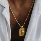 Cross Tag Engraved Necklace for Men - 18K Gold Plated