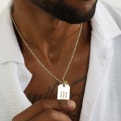 Collar Grabado Placa con Cruz para Hombre - Baño en Oro de 18K