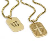 Cross Tag Engraved Necklace for Men - 18K Gold Plated