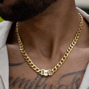Cuban Link Chain Name Necklace with Black Diamond [18K Gold Plated]