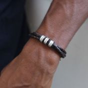 Men Separated Name Brown Bracelet in Silver