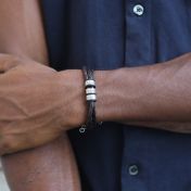 Men Separated Name Brown Bracelet in Silver