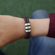Bracelet Double avec Prénoms pour Homme - Cuir Marron