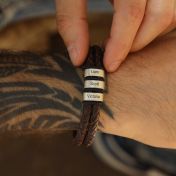 Double Layer Men Name Bracelet - Brown Leather