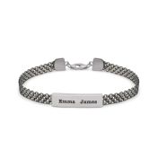 Dark Silver Name Bracelet for Men with Herringbone Chain and engraving plates