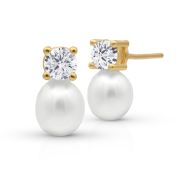 Mia Pearl Earrings With Crystal [18K Gold Vermeil]