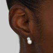 Mia Pearl Earrings With Crystal [Sterling Silver]