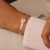 Verzaubertes Milanaise Armband mit Gravur - Herz Charm [750er rosévergoldet]