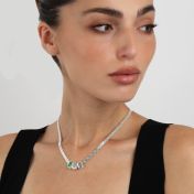 Emily Milanese Name Necklace with Green Charm [Sterling Silver]