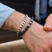 cool bracelets for men, sterling silver 925 curb chain and black onyx beads