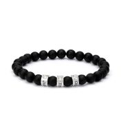 Black Onyx Women Name Bracelet with 0.20ct Diamonds [Sterling Silver]