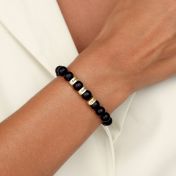 Damen Namensarmband aus schwarzem Onyx mit Diamanten [750er Gold Vermeil]