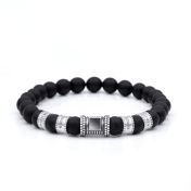 Namensarmband aus schwarzem Onyx für Damen mit Nano-Bibel [Sterlingsilber]