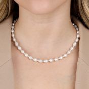 Pearl Necklace with [Sterling Silver] Beads