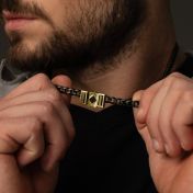 Personalisierte Schwarze Kubanische Kette mit Nano Bibel [750er Gold Vermeil]