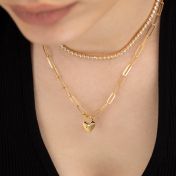 Ties Of The Heart Initials Paperclip Necklace with Diamond [18K Gold Plated]