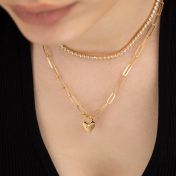 Ties Of The Heart Initials Paperclip Necklace with Diamond [14 Karat Gold]