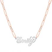 Paperclip Style Glam Name Necklace [Sterling Silver / 18K Rose Gold Plated Chain]
