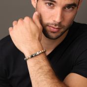 Picasso Jasper Men Name Bracelet with 0.20 ct Black Diamonds [Sterling Silver]