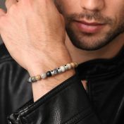 Picasso Jasper Men Name Bracelet with 0.20 ct Black Diamonds [Sterling Silver]