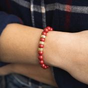 Armband aus roter Jade mit Gravur für Damen [750er vergoldet]