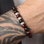 Bracelet Homme Œil de Tigre Rouge avec Sphères Personnalisées