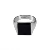 Zwarte Onyx Gegraveerde Ring voor Mannen - Sterling Zilver
