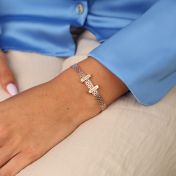 Verzaubertes Milanaise Armband mit Gravur - Balken Charm [750er rosévergoldet]